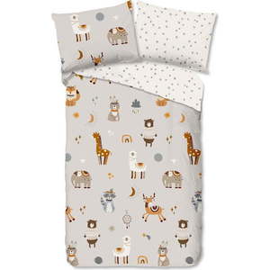 Šedobéžové bavlněné dětské povlečení na jednolůžko 140x200 cm Woody – Good Morning obraz