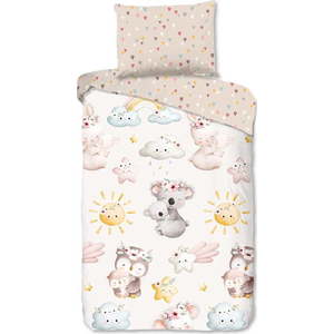 Hnědé/béžové bavlněné dětské povlečení na jednolůžko 140x200 cm Hugs – Good Morning obraz