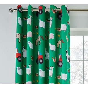 Zelený dětský závěs 2 ks 168x183 cm Farmyard Animals – Catherine Lansfield obraz