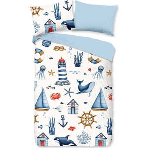 Modré/krémové bavlněné dětské povlečení do postýlky 100x135 cm Ahoy – Good Morning obraz