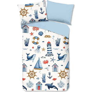 Modré/krémové bavlněné dětské povlečení na jednolůžko 140x200 cm Ahoy – Good Morning obraz