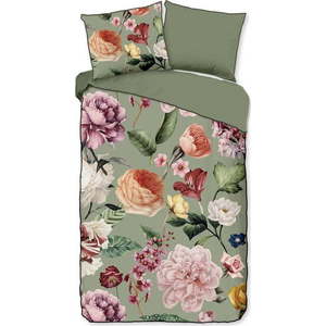 Zelené povlečení na jednolůžko/prodloužené z bavlněného saténu 140x220 cm Fiori – Descanso obraz