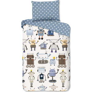 Modré/béžové bavlněné dětské povlečení na jednolůžko 140x200 cm Robo – Good Morning obraz