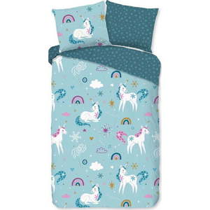 Modré flanelové dětské povlečení na jednolůžko/prodloužené 140x220 cm Snowycorn – Good Morning obraz