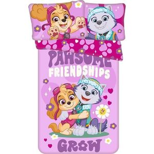 Růžové bavlněné dětské povlečení do postýlky 100x135 cm Paw Patrol "Pawsome friendships grow" – Jerry Fabrics obraz