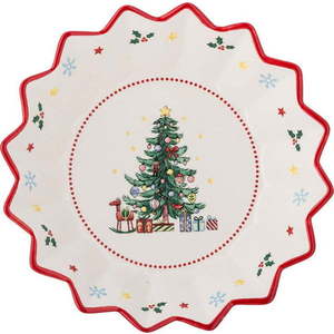 Červeno-krémový servírovací keramický talíř s vánočním motivem ø 20 cm Naive – Bloomingville obraz