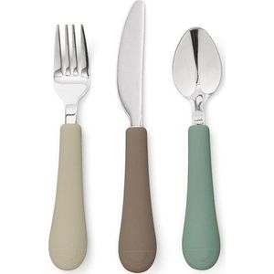 Hnědý/béžový dětský příbor 3 ks ze silikonu Olive Mix – Cam Cam Copenhagen obraz