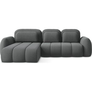 Tmavě šedá rozkládací/s úložným prostorem rohová pohovka z textilie bouclé (levý roh/s lenoškou) Pele – Makamii obraz