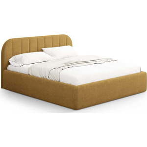 Čalouněná dvoulůžková postel s úložným prostorem s roštem 200x200 cm v hořčicové barvě Juno – Windsor & Co Sofas obraz