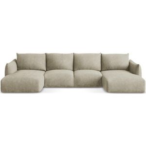 Béžová žinylková rozkládací rohová pohovka (do "U") Leila – Makamii obraz