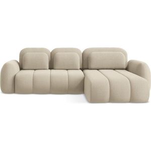 Světle hnědá rozkládací/s úložným prostorem rohová pohovka z textilie bouclé (pravý roh/s lenoškou) Pele – Makamii obraz