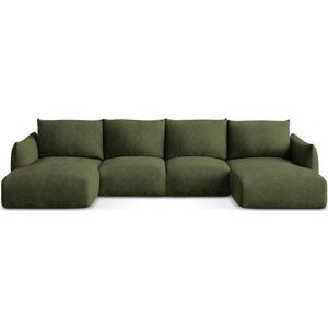 Zelená žinylková rozkládací rohová pohovka (do "U") Leila – Makamii obraz