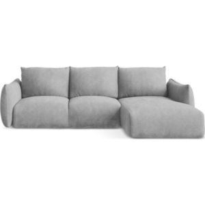 Světle šedá žinylková rozkládací rohová pohovka (pravý roh/s lenoškou) Leila – Makamii obraz