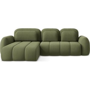 Zelená rozkládací/s úložným prostorem rohová pohovka z textilie bouclé (levý roh/s lenoškou) Pele – Makamii obraz