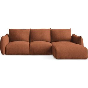 Žinylková rozkládací rohová pohovka v terakotové barvě (pravý roh/s lenoškou) Leila – Makamii obraz