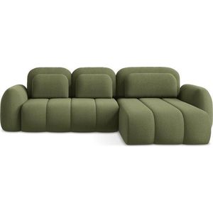 Zelená rozkládací/s úložným prostorem rohová pohovka z textilie bouclé (pravý roh/s lenoškou) Pele – Makamii obraz