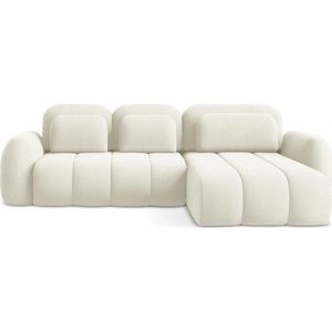 Béžová rozkládací/s úložným prostorem rohová pohovka z textilie bouclé (pravý roh/s lenoškou) Pele – Makamii obraz