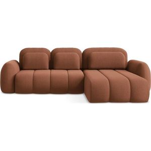 Rozkládací/s úložným prostorem rohová pohovka z textilie bouclé v terakotové barvě (pravý roh/s lenoškou) Pele – Makamii obraz