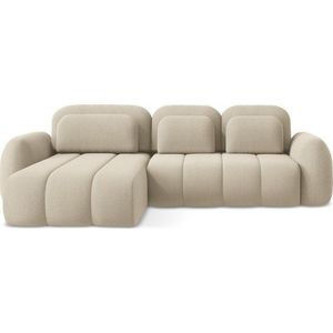 Světle hnědá rozkládací/s úložným prostorem rohová pohovka z textilie bouclé (levý roh/s lenoškou) Pele – Makamii obraz