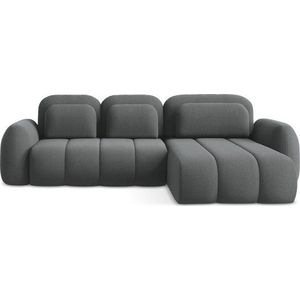 Tmavě šedá rozkládací/s úložným prostorem rohová pohovka z textilie bouclé (pravý roh/s lenoškou) Pele – Makamii obraz