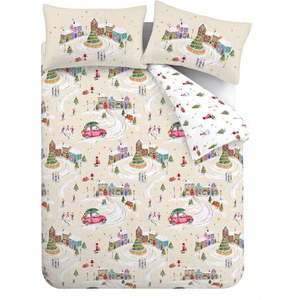 Bílé/béžové povlečení na dvoulůžko/prodloužené 230x220 cm Christmas Town – Catherine Lansfield obraz