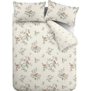 Krémové flanelové povlečení na jednolůžko 135x200 cm Mistletoe Robins – Catherine Lansfield obraz