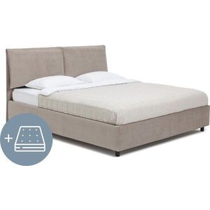 Čalouněná dvoulůžková postel taupe s úložným prostorem s matrací/s roštem 160x200 cm Myra Pillow – Bonami Selection obraz