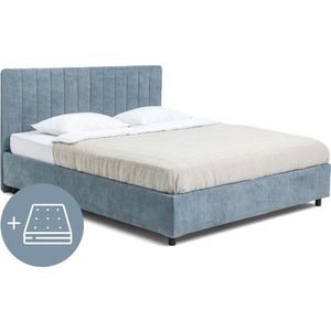 Modrá čalouněná dvoulůžková postel s úložným prostorem s matrací/s roštem 180x200 cm Myra Slim Line – Bonami Selection obraz