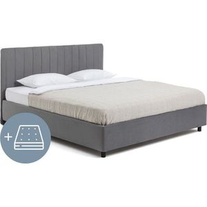 Šedá čalouněná dvoulůžková postel s úložným prostorem s matrací/s roštem 180x200 cm Myra Slim Line – Bonami Selection obraz