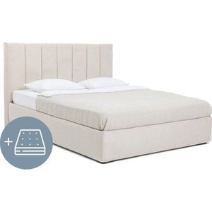 Béžová čalouněná dvoulůžková postel s úložným prostorem s matrací/s roštem 180x200 cm Thessa Bold Line – Bonami Selection obraz
