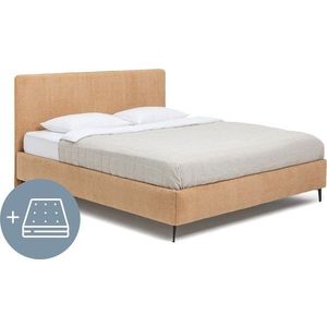 Čalouněná dvoulůžková postel s matrací/s roštem 160x200 cm v hořčicové barvě Noira Slim – Bonami Selection obraz