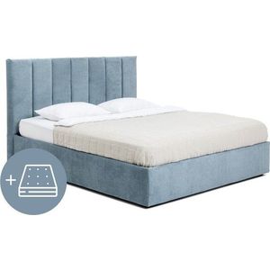 Modrá čalouněná dvoulůžková postel s úložným prostorem s matrací/s roštem 180x200 cm Thessa Bold Line – Bonami Selection obraz