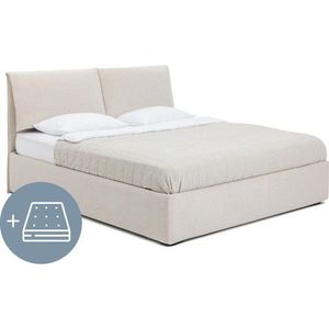 Béžová čalouněná dvoulůžková postel s úložným prostorem s matrací/s roštem 180x200 cm Thessa Pillow – Bonami Selection obraz