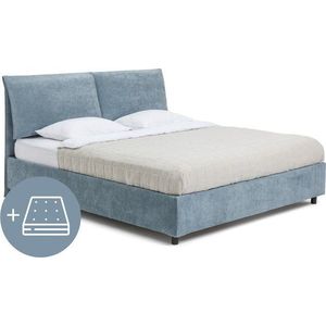 Modrá čalouněná dvoulůžková postel s úložným prostorem s matrací/s roštem 160x200 cm Myra Pillow – Bonami Selection obraz