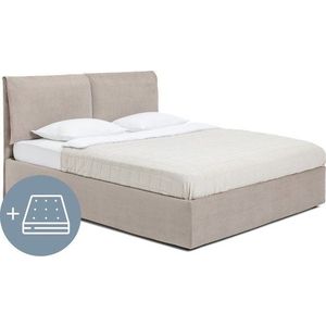 Čalouněná dvoulůžková postel taupe s úložným prostorem s matrací/s roštem 160x200 cm Thessa Pillow – Bonami Selection obraz