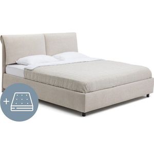 Béžová čalouněná dvoulůžková postel s úložným prostorem s matrací/s roštem 160x200 cm Myra Pillow – Bonami Selection obraz