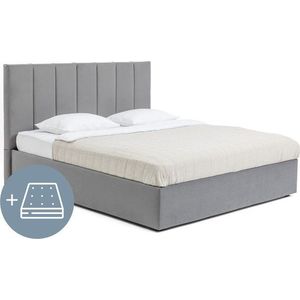 Šedá čalouněná dvoulůžková postel s úložným prostorem s matrací/s roštem 160x200 cm Thessa Bold Line – Bonami Selection obraz