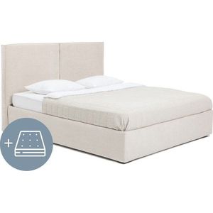 Béžová čalouněná dvoulůžková postel s úložným prostorem s matrací/s roštem 160x200 cm Thessa Bold – Bonami Selection obraz