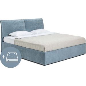 Modrá čalouněná dvoulůžková postel s úložným prostorem s matrací/s roštem 180x200 cm Thessa Pillow – Bonami Selection obraz