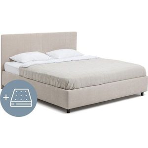 Béžová čalouněná dvoulůžková postel s úložným prostorem s matrací/s roštem 160x200 cm Myra Slim Line – Bonami Selection obraz