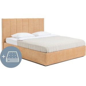 Čalouněná dvoulůžková postel s úložným prostorem s matrací/s roštem 160x200 cm v hořčicové barvě Thessa Bold Line – Bonami Selection obraz
