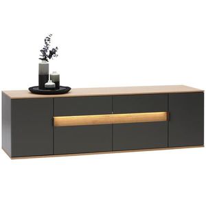 Dieter Knoll NÍZKÁ KOMODA, antracitová, barvy dubu, 185, 6/56, 6/48 cm obraz