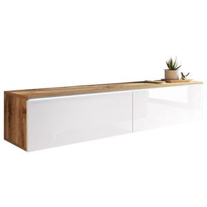 P & B NÍZKÁ KOMODA, dub wotan, vysoce lesklá bílá, 140/30/33 cm obraz