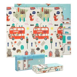 Babify Dětská podložka na hraní, 1 cm silná, skládací, potiskluzová, extra velká, oboustranná, voděodolná, přenosná, pro kojence a batolata, rozměr 180 x 200 x 1, 0 cm, vícebarevná obraz