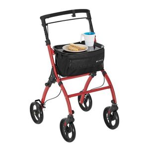 Lehké hliníkové chodítko s brzdou, tácem a taškou, červené obraz