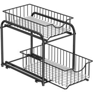 Organizér do skříňky 2patrový s výsuvnými koši, černý kovový obraz