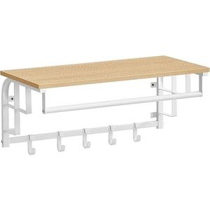 Nástěnný věšák se zásuvnou policí a 5 háčky, zlatý dub/bílý obraz