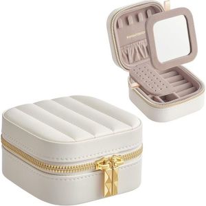Malá cestovní šperkovnice se zrcátkem a přihrádkami, bílá obraz