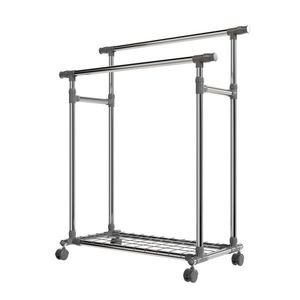 Kovový stojan na oblečení na kolečkách, 2 tyče + police obraz