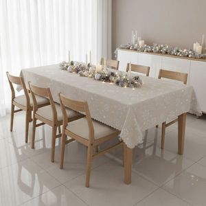 Ubrus gobelinový vánoční, Malé vločky a bílé tečky, béžový 120 x 140cm obraz